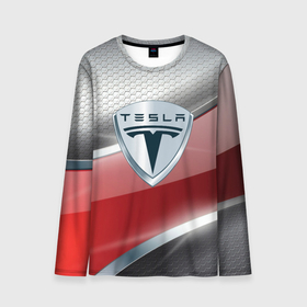 Мужской лонгслив 3D с принтом [Tesla]   Logo Style в Санкт-Петербурге, 100% полиэстер | длинные рукава, круглый вырез горловины, полуприлегающий силуэт | elon mask | tesla | авто | автомобиль | илон | илон маск | маск | тесла