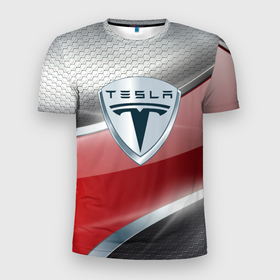 Мужская футболка 3D Slim с принтом [Tesla]   Logo Style в Петрозаводске, 100% полиэстер с улучшенными характеристиками | приталенный силуэт, круглая горловина, широкие плечи, сужается к линии бедра | elon mask | tesla | авто | автомобиль | илон | илон маск | маск | тесла