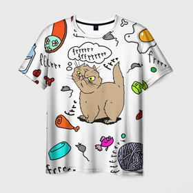 Мужская футболка 3D с принтом смешной надменный кот в Санкт-Петербурге, 100% полиэфир | прямой крой, круглый вырез горловины, длина до линии бедер | Тематика изображения на принте: авторский | веселый рисунок | детский | радужный | смешной кот