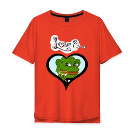 Мужская футболка хлопок Oversize с принтом Лягушка Пепе в сердце в Кировске, 100% хлопок | свободный крой, круглый ворот, “спинка” длиннее передней части | pepe | the frog | лягушка | пепе | сердце