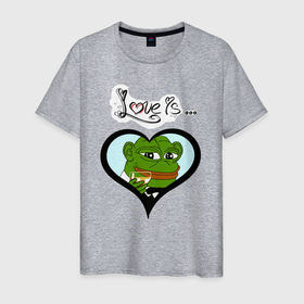 Мужская футболка хлопок с принтом Лягушка Пепе в сердце в Кировске, 100% хлопок | прямой крой, круглый вырез горловины, длина до линии бедер, слегка спущенное плечо. | Тематика изображения на принте: pepe | the frog | лягушка | пепе | сердце