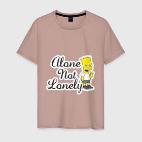 Мужская футболка хлопок с принтом Alone not lonely Барт в Белгороде, 100% хлопок | прямой крой, круглый вырез горловины, длина до линии бедер, слегка спущенное плечо. | alone | alone not lonely | not lonely | simpsons | барт | барт симпсон | один не одинок | симпсоны