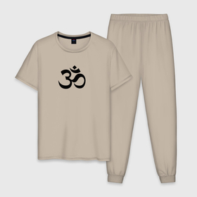 Мужская пижама хлопок с принтом Знак Ом Буддизм в Курске, 100% хлопок | брюки и футболка прямого кроя, без карманов, на брюках мягкая резинка на поясе и по низу штанин
 | будизм | знак ом | обереги | орнамент | символы