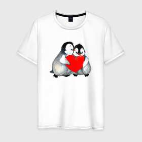 Мужская футболка хлопок с принтом Милые Влюбленные Пингвины в Новосибирске, 100% хлопок | прямой крой, круглый вырез горловины, длина до линии бедер, слегка спущенное плечо. | 14 февраля | happy | i love you | love is | together | валентин | день святого | животные | игрушка | любовь | надпись | отпечатки | парные | пингвины | подушки | поцелуй | сердце | текст | химия | я тебя люблю
