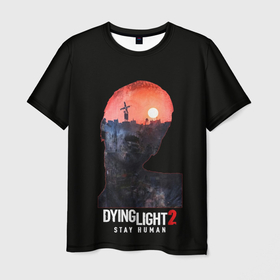 Мужская футболка 3D с принтом Dying Light Stay Human в Новосибирске, 100% полиэфир | прямой крой, круглый вырез горловины, длина до линии бедер | Тематика изображения на принте: dying light | harran | stay human | зомби | харран