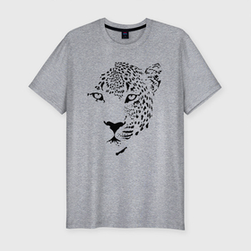 Мужская футболка хлопок Slim с принтом Leopard   Muzzle в Екатеринбурге, 92% хлопок, 8% лайкра | приталенный силуэт, круглый вырез ворота, длина до линии бедра, короткий рукав | ears | eyes | head | leopard | muzzle | skin | view | взгляд | глаза | голова | леопард | уши