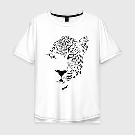Мужская футболка хлопок Oversize с принтом Leopard   Muzzle в Тюмени, 100% хлопок | свободный крой, круглый ворот, “спинка” длиннее передней части | ears | eyes | head | leopard | muzzle | skin | view | взгляд | глаза | голова | леопард | уши