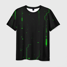 Мужская футболка 3D с принтом Neon Green Light в Петрозаводске, 100% полиэфир | прямой крой, круглый вырез горловины, длина до линии бедер | Тематика изображения на принте: light | neon | зеленый свет | неон | неоновый свет | свет