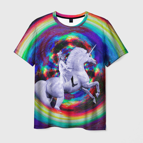 Мужская футболка 3D с принтом Тайная прогулка в Кировске, 100% полиэфир | прямой крой, круглый вырез горловины, длина до линии бедер | девочка | девочка и единорог | детская | детский | детское | единорог | животное | лошадь | радуга | ребенок | сказка | сказочная | сказочный | сюр | сюрреализм | цветная | цветное | цветной | яркая