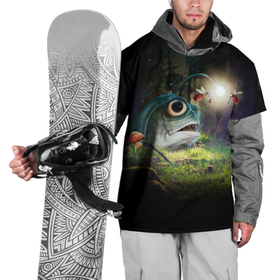 Накидка на куртку 3D с принтом Рыба в лесу в Кировске, 100% полиэстер |  | арт | звезды | лес | ночь | рыба | рыбалка | черный