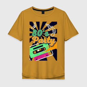 Мужская футболка хлопок Oversize с принтом Ретро аудиокассета в Курске, 100% хлопок | свободный крой, круглый ворот, “спинка” длиннее передней части | аудио | кассета | нота | полоса | ретро | уличный стиль