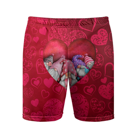 Мужские шорты спортивные с принтом Гномы в красном сердце в Тюмени,  |  | 14 февраля | iloveyou | love | влюбленным | день влюбленных | люблю | люблютебя | любовь | милая | милота | милый | нежность | признанеивлюбвю | признание | сердечко | сердце