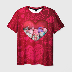 Мужская футболка 3D с принтом Гномы в красном сердце в Новосибирске, 100% полиэфир | прямой крой, круглый вырез горловины, длина до линии бедер | 14 февраля | iloveyou | love | влюбленным | день влюбленных | люблю | люблютебя | любовь | милая | милота | милый | нежность | признанеивлюбвю | признание | сердечко | сердце
