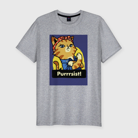 Мужская футболка хлопок Slim с принтом котяшка 00002 в Новосибирске, 92% хлопок, 8% лайкра | приталенный силуэт, круглый вырез ворота, длина до линии бедра, короткий рукав | Тематика изображения на принте: cat | китюлька | кот | котик | котэ | работа | рыжий | рыжий кот