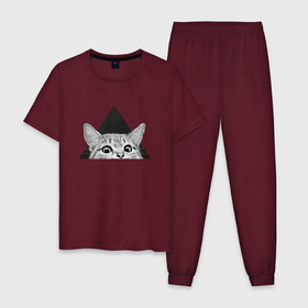 Мужская пижама хлопок с принтом космокот 0004 в Новосибирске, 100% хлопок | брюки и футболка прямого кроя, без карманов, на брюках мягкая резинка на поясе и по низу штанин
 | cat | геометрия | китюлька | кот | котэ | кэт | треугольник