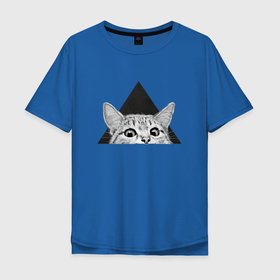 Мужская футболка хлопок Oversize с принтом космокот 0004 в Кировске, 100% хлопок | свободный крой, круглый ворот, “спинка” длиннее передней части | cat | геометрия | китюлька | кот | котэ | кэт | треугольник