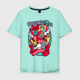 Мужская футболка хлопок Oversize с принтом Регбист и девушка в Тюмени, 100% хлопок | свободный крой, круглый ворот, “спинка” длиннее передней части | девушка | дым | мировая лига | мяч | регби | уличный стиль