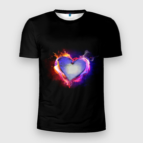 Мужская футболка 3D Slim с принтом Холодное сердце | Cold heart в Новосибирске, 100% полиэстер с улучшенными характеристиками | приталенный силуэт, круглая горловина, широкие плечи, сужается к линии бедра | Тематика изображения на принте: cold | heart | love | любовь | сердце