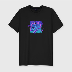 Мужская футболка хлопок Slim с принтом Волшебный осьминог в Белгороде, 92% хлопок, 8% лайкра | приталенный силуэт, круглый вырез ворота, длина до линии бедра, короткий рукав | octopus | минимализм | море | осьминог | подводный мир | пурпурный | фиолетовый