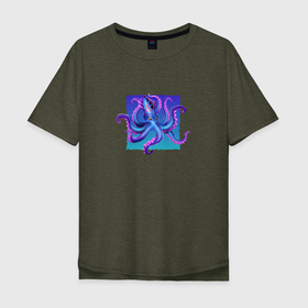 Мужская футболка хлопок Oversize с принтом Волшебный осьминог в Санкт-Петербурге, 100% хлопок | свободный крой, круглый ворот, “спинка” длиннее передней части | octopus | минимализм | море | осьминог | подводный мир | пурпурный | фиолетовый