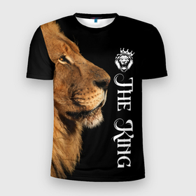 Мужская футболка 3D Slim с принтом ЛЕВ КОРОЛЬ | LION KING в Белгороде, 100% полиэстер с улучшенными характеристиками | приталенный силуэт, круглая горловина, широкие плечи, сужается к линии бедра | animal | cat | hunter | king | lion | man | power | pride | strong | животные | звери | король | коты | кошки | лев | мощь | охотник | сила | хищник | царь