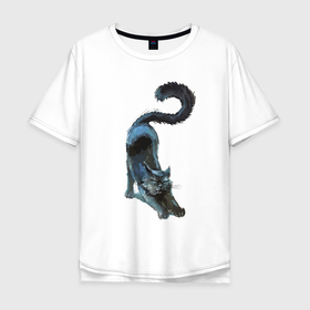 Мужская футболка хлопок Oversize с принтом Котяра выгнул спину в Кировске, 100% хлопок | свободный крой, круглый ворот, “спинка” длиннее передней части | cat | kitten | paws | tail | кот | котёнок | кошка | хвост