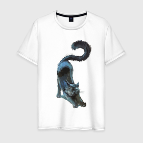 Мужская футболка хлопок с принтом Котяра выгнул спину в Курске, 100% хлопок | прямой крой, круглый вырез горловины, длина до линии бедер, слегка спущенное плечо. | cat | kitten | paws | tail | кот | котёнок | кошка | хвост