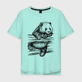 Мужская футболка хлопок Oversize с принтом Панда лезет через забор , 100% хлопок | свободный крой, круглый ворот, “спинка” длиннее передней части | bear | muzzle | panda | paws | лапы | медведь | панда