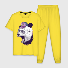 Мужская пижама хлопок с принтом Cool panda в Новосибирске, 100% хлопок | брюки и футболка прямого кроя, без карманов, на брюках мягкая резинка на поясе и по низу штанин
 | Тематика изображения на принте: bear | fangs | hype | jaw | panda | клыки | медведь | панда | пасть | хайп