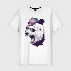 Мужская футболка хлопок Slim с принтом Cool panda в Екатеринбурге, 92% хлопок, 8% лайкра | приталенный силуэт, круглый вырез ворота, длина до линии бедра, короткий рукав | bear | fangs | hype | jaw | panda | клыки | медведь | панда | пасть | хайп