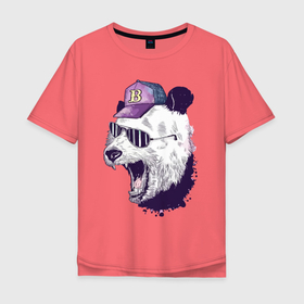 Мужская футболка хлопок Oversize с принтом Cool panda в Екатеринбурге, 100% хлопок | свободный крой, круглый ворот, “спинка” длиннее передней части | bear | fangs | hype | jaw | panda | клыки | медведь | панда | пасть | хайп