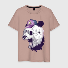 Мужская футболка хлопок с принтом Cool panda в Тюмени, 100% хлопок | прямой крой, круглый вырез горловины, длина до линии бедер, слегка спущенное плечо. | bear | fangs | hype | jaw | panda | клыки | медведь | панда | пасть | хайп