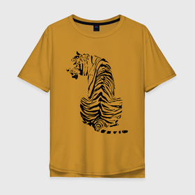 Мужская футболка хлопок Oversize с принтом Тигр со спины , 100% хлопок | свободный крой, круглый ворот, “спинка” длиннее передней части | beast | predator | skin | tail | tiger | зверь | тигр | хвост | хищник