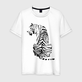 Мужская футболка хлопок с принтом Тигр со спины , 100% хлопок | прямой крой, круглый вырез горловины, длина до линии бедер, слегка спущенное плечо. | beast | predator | skin | tail | tiger | зверь | тигр | хвост | хищник