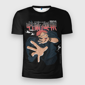Мужская футболка 3D Slim с принтом Итадори Юджи в Белгороде, 100% полиэстер с улучшенными характеристиками | приталенный силуэт, круглая горловина, широкие плечи, сужается к линии бедра | anime | jujutsu kaisen 0 | аниме | анимэ | итадори юдзи | магическая битва 0