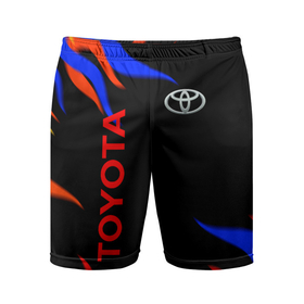 Мужские шорты спортивные с принтом Toyota Разноцветный огонь. ,  |  | Тематика изображения на принте: auto | sport | toyota | авто | автомобиль | бренд | спорт | тойота