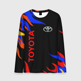 Мужской лонгслив 3D с принтом Toyota Разноцветный огонь. в Тюмени, 100% полиэстер | длинные рукава, круглый вырез горловины, полуприлегающий силуэт | auto | sport | toyota | авто | автомобиль | бренд | спорт | тойота
