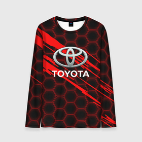 Мужской лонгслив 3D с принтом Toyota: Красные соты. в Тюмени, 100% полиэстер | длинные рукава, круглый вырез горловины, полуприлегающий силуэт | auto | sport | toyota | авто | автомобиль | бренд | спорт | тойота