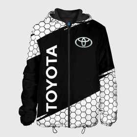 Мужская куртка 3D с принтом Toyota Sport соты. в городе Новоалтайск, ткань верха — 100% полиэстер, подклад — флис | прямой крой, подол и капюшон оформлены резинкой с фиксаторами, два кармана без застежек по бокам, один большой потайной карман на груди. Карман на груди застегивается на липучку | auto | sport | toyota | авто | автомобиль | бренд | спорт | тойота