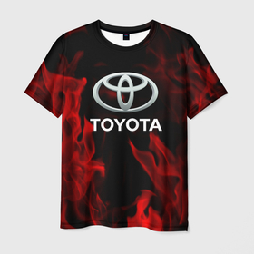 Мужская футболка 3D с принтом Toyota Red Fire. в Санкт-Петербурге, 100% полиэфир | прямой крой, круглый вырез горловины, длина до линии бедер | auto | sport | toyota | авто | автомобиль | бренд | спорт | тойота