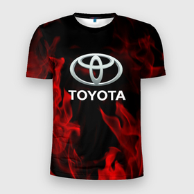 Мужская футболка 3D Slim с принтом Toyota Red Fire. , 100% полиэстер с улучшенными характеристиками | приталенный силуэт, круглая горловина, широкие плечи, сужается к линии бедра | auto | sport | toyota | авто | автомобиль | бренд | спорт | тойота