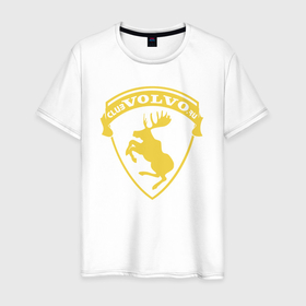 Мужская футболка хлопок с принтом VOLVO логотип жёлтый в Санкт-Петербурге, 100% хлопок | прямой крой, круглый вырез горловины, длина до линии бедер, слегка спущенное плечо. | volvo | автомобиль | вольво | логотип | машина