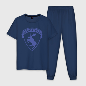 Мужская пижама хлопок с принтом VOLVO логотип синий в Новосибирске, 100% хлопок | брюки и футболка прямого кроя, без карманов, на брюках мягкая резинка на поясе и по низу штанин
 | volvo | автомобиль | вольво | машина