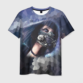 Мужская футболка 3D с принтом Девушка в кибер маске , 100% полиэфир | прямой крой, круглый вырез горловины, длина до линии бедер | аниме | голова девушки | девушка | защита | кибер | маска | человек