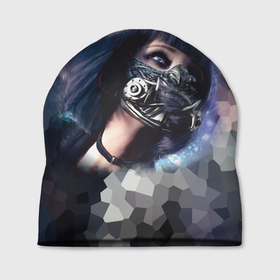 Шапка 3D с принтом Девушка в кибер маске в Санкт-Петербурге, 100% полиэстер | универсальный размер, печать по всей поверхности изделия | аниме | голова девушки | девушка | защита | кибер | маска | человек