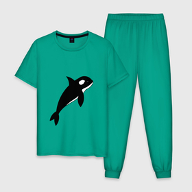 Мужская пижама хлопок с принтом косаточка , 100% хлопок | брюки и футболка прямого кроя, без карманов, на брюках мягкая резинка на поясе и по низу штанин
 | ocean | orca | sea | whale | дельфин | кит | косатка | море | океан