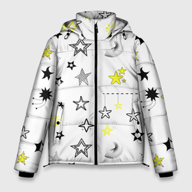 Мужская зимняя куртка 3D с принтом Звёздная тема в Петрозаводске, верх — 100% полиэстер; подкладка — 100% полиэстер; утеплитель — 100% полиэстер | длина ниже бедра, свободный силуэт Оверсайз. Есть воротник-стойка, отстегивающийся капюшон и ветрозащитная планка. 

Боковые карманы с листочкой на кнопках и внутренний карман на молнии. | Тематика изображения на принте: звезда | звездный | звездочки | звезды | здвездочка | минимализм | паттерн | рисунок | рукописный | фон
