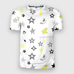 Мужская футболка 3D Slim с принтом Звёздная тема в Санкт-Петербурге, 100% полиэстер с улучшенными характеристиками | приталенный силуэт, круглая горловина, широкие плечи, сужается к линии бедра | Тематика изображения на принте: звезда | звездный | звездочки | звезды | здвездочка | минимализм | паттерн | рисунок | рукописный | фон