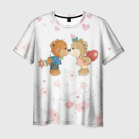 Мужская футболка 3D с принтом Плюшевый Поцелуй | Влюблённые Мишки в Новосибирске, 100% полиэфир | прямой крой, круглый вырез горловины, длина до линии бедер | 14 февраля | 8 марта | i love you | love is | валентин | день святого | животные | игрушка | любовь | мишка | надпись | парные | поцелуй | сердце | текст | химия | я тебя люблю