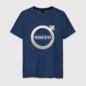 Мужская футболка хлопок с принтом VOLVO лого в Санкт-Петербурге, 100% хлопок | прямой крой, круглый вырез горловины, длина до линии бедер, слегка спущенное плечо. | volvo | автомобиль | вольво | логотип | машина